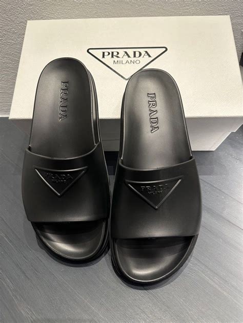 prada rubber slides women|Prada apron toe slides.